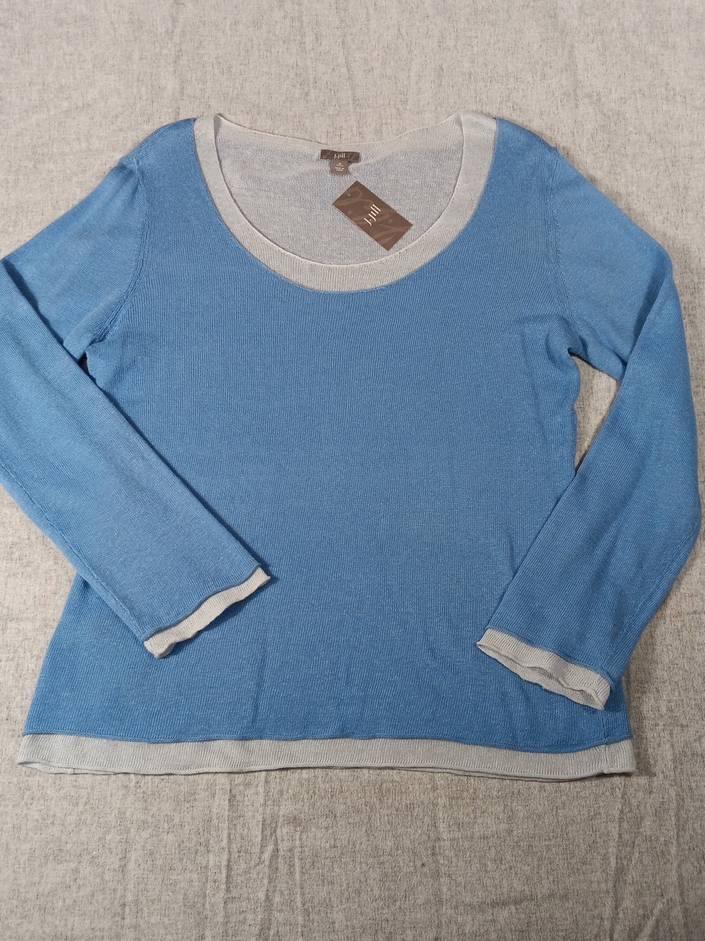 J. Jiĺl Blue Double Layer Scoop Neck Long Sleeve Top Size M